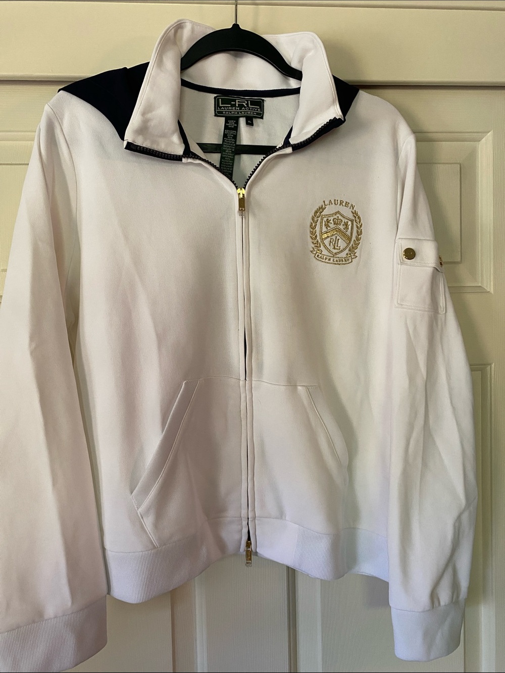 Lauren Ralph Lauren White Zip-Front Jacket with Navy Trim